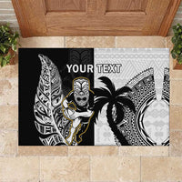 Custom Fiji And New Zealand Rugby Rubber Doormat Aotearoa Silver Fern Mix Fijian Tapa Pattern LT14 Black - Polynesian Pride