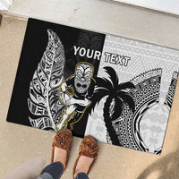 Custom Fiji And New Zealand Rugby Rubber Doormat Aotearoa Silver Fern Mix Fijian Tapa Pattern LT14 - Polynesian Pride