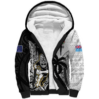 Custom Fiji And New Zealand Rugby Sherpa Hoodie Aotearoa Silver Fern Mix Fijian Tapa Pattern LT14 Unisex Black - Polynesian Pride
