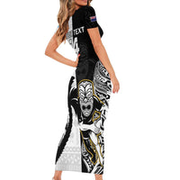 Custom Fiji And New Zealand Rugby Short Sleeve Bodycon Dress Aotearoa Silver Fern Mix Fijian Tapa Pattern LT14 - Polynesian Pride