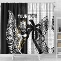 Custom Fiji And New Zealand Rugby Shower Curtain Aotearoa Silver Fern Mix Fijian Tapa Pattern LT14 - Polynesian Pride