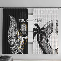 Custom Fiji And New Zealand Rugby Window Curtain Aotearoa Silver Fern Mix Fijian Tapa Pattern LT14 With Hooks Black - Polynesian Pride