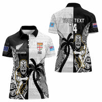 Custom Fiji And New Zealand Rugby Women Polo Shirt Aotearoa Silver Fern Mix Fijian Tapa Pattern LT14 - Polynesian Pride