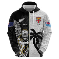 Custom Fiji And New Zealand Rugby Zip Hoodie Aotearoa Silver Fern Mix Fijian Tapa Pattern LT14 - Polynesian Pride