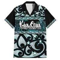 Kia Ora New Zealand Family Matching Off The Shoulder Long Sleeve Dress and Hawaiian Shirt Aotearoa Proud Maori Paua Shell Silver Fern LT14 Dad's Shirt - Short Sleeve Black - Polynesian Pride