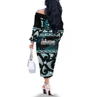 Kia Ora New Zealand Family Matching Off The Shoulder Long Sleeve Dress and Hawaiian Shirt Aotearoa Proud Maori Paua Shell Silver Fern LT14 - Polynesian Pride