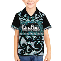 Kia Ora New Zealand Family Matching Off The Shoulder Long Sleeve Dress and Hawaiian Shirt Aotearoa Proud Maori Paua Shell Silver Fern LT14 Son's Shirt Black - Polynesian Pride