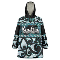 Kia Ora New Zealand Wearable Blanket Hoodie Aotearoa Proud Maori Paua Shell Silver Fern LT14 One Size Black - Polynesian Pride