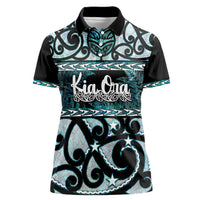 Kia Ora New Zealand Women Polo Shirt Aotearoa Proud Maori Paua Shell Silver Fern LT14 Female Black - Polynesian Pride