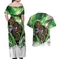 Piwakawaka New Zealand Christmas In July Couples Matching Off Shoulder Maxi Dress and Hawaiian Shirt NZ Aroha Koru Fern Marble Vibes LT14 - Polynesian Pride