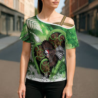 Piwakawaka New Zealand Christmas In July Cross Shoulder Shirt NZ Aroha Koru Fern Marble Vibes LT14 - Polynesian Pride