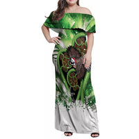 Piwakawaka New Zealand Christmas In July Family Matching Off Shoulder Maxi Dress and Hawaiian Shirt NZ Aroha Koru Fern Marble Vibes LT14 Mom's Dress Green - Polynesian Pride
