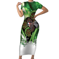 Piwakawaka New Zealand Christmas In July Family Matching Short Sleeve Bodycon Dress and Hawaiian Shirt NZ Aroha Koru Fern Marble Vibes LT14 Mom's Dress Green - Polynesian Pride