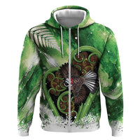 Piwakawaka New Zealand Christmas In July Hoodie NZ Aroha Koru Fern Marble Vibes LT14 Zip Hoodie Green - Polynesian Pride