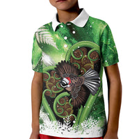Piwakawaka New Zealand Christmas In July Kid Polo Shirt NZ Aroha Koru Fern Marble Vibes LT14 Kid Green - Polynesian Pride