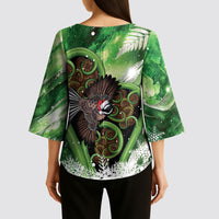 Piwakawaka New Zealand Christmas In July Kimono Sleeve Blouse NZ Aroha Koru Fern Marble Vibes LT14 - Polynesian Pride