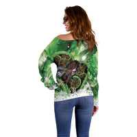Piwakawaka New Zealand Christmas In July Off Shoulder Sweater NZ Aroha Koru Fern Marble Vibes LT14 - Polynesian Pride