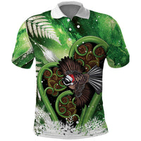 Piwakawaka New Zealand Christmas In July Polo Shirt NZ Aroha Koru Fern Marble Vibes LT14 Green - Polynesian Pride