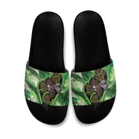 Piwakawaka New Zealand Christmas In July Slide Sandals NZ Aroha Koru Fern Marble Vibes LT14 Green - Polynesian Pride