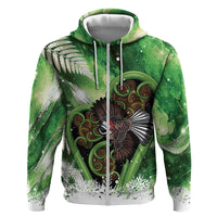 Piwakawaka New Zealand Christmas In July Zip Hoodie NZ Aroha Koru Fern Marble Vibes LT14 Zip Hoodie Green - Polynesian Pride