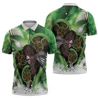 Piwakawaka New Zealand Christmas In July Zipper Polo Shirt NZ Aroha Koru Fern Marble Vibes LT14 - Polynesian Pride