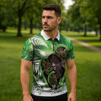 Piwakawaka New Zealand Christmas In July Zipper Polo Shirt NZ Aroha Koru Fern Marble Vibes LT14 - Polynesian Pride