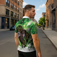 Piwakawaka New Zealand Christmas In July Zipper Polo Shirt NZ Aroha Koru Fern Marble Vibes LT14 - Polynesian Pride