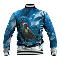 Tui Bird New Zealand Christmas In July Baseball Jacket NZ Aroha Koru Fern Marble Vibes