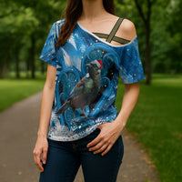 Tui Bird New Zealand Christmas In July Cross Shoulder Shirt NZ Aroha Koru Fern Marble Vibes LT14 - Polynesian Pride
