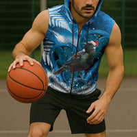 Tui Bird New Zealand Christmas In July Sleeveless Zip Hoodie NZ Aroha Koru Fern Marble Vibes LT14 - Polynesian Pride