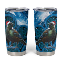 Tui Bird New Zealand Christmas In July Tumbler Cup NZ Aroha Koru Fern Marble Vibes LT14 Blue - Polynesian Pride