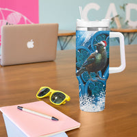 Tui Bird New Zealand Christmas In July Tumbler With Handle NZ Aroha Koru Fern Marble Vibes LT14 - Polynesian Pride