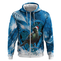 Tui Bird New Zealand Christmas In July Zip Hoodie NZ Aroha Koru Fern Marble Vibes LT14 Zip Hoodie Blue - Polynesian Pride