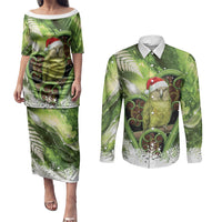 Kakapo New Zealand Christmas In July Couples Matching Puletasi and Long Sleeve Button Shirt NZ Aroha Koru Fern Marble Vibes LT14 Green - Polynesian Pride