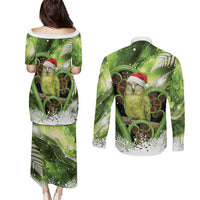 Kakapo New Zealand Christmas In July Couples Matching Puletasi and Long Sleeve Button Shirt NZ Aroha Koru Fern Marble Vibes LT14 - Polynesian Pride