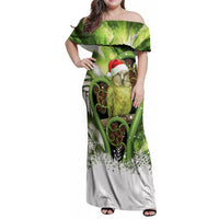 Kakapo New Zealand Christmas In July Family Matching Off Shoulder Maxi Dress and Hawaiian Shirt NZ Aroha Koru Fern Marble Vibes LT14 Mom's Dress Green - Polynesian Pride