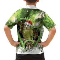 Kakapo New Zealand Christmas In July Family Matching Off Shoulder Short Dress and Hawaiian Shirt NZ Aroha Koru Fern Marble Vibes LT14 - Polynesian Pride