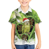 Kakapo New Zealand Christmas In July Family Matching Short Sleeve Bodycon Dress and Hawaiian Shirt NZ Aroha Koru Fern Marble Vibes LT14 Son's Shirt Green - Polynesian Pride