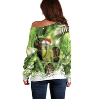 Kakapo New Zealand Christmas In July Off Shoulder Sweater NZ Aroha Koru Fern Marble Vibes LT14 - Polynesian Pride