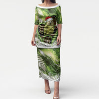 Kakapo New Zealand Christmas In July Puletasi NZ Aroha Koru Fern Marble Vibes LT14 Long Dress Green - Polynesian Pride