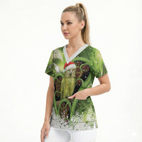 Kakapo New Zealand Christmas In July Scrub Top NZ Aroha Koru Fern Marble Vibes