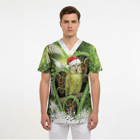 Kakapo New Zealand Christmas In July Scrub Top NZ Aroha Koru Fern Marble Vibes