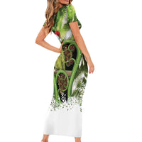 Kakapo New Zealand Christmas In July Short Sleeve Bodycon Dress NZ Aroha Koru Fern Marble Vibes LT14 - Polynesian Pride