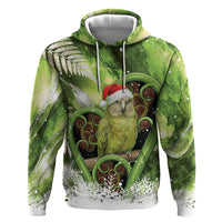 Kakapo New Zealand Christmas In July Zip Hoodie NZ Aroha Koru Fern Marble Vibes LT14 Pullover Hoodie Green - Polynesian Pride