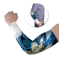 Sulphur-crested Cockatoo New Zealand Christmas In July Arm Sleeves NZ Aroha Koru Fern Marble Vibes LT14 Set of 2 Blue - Polynesian Pride