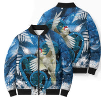 Sulphur-crested Cockatoo New Zealand Christmas In July Bomber Puffer Jacket NZ Aroha Koru Fern Marble Vibes