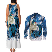 Sulphur-crested Cockatoo New Zealand Christmas In July Couples Matching Tank Maxi Dress and Long Sleeve Button Shirt NZ Aroha Koru Fern Marble Vibes LT14 - Polynesian Pride