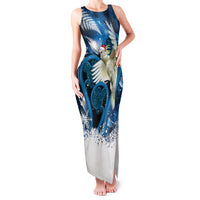 Sulphur-crested Cockatoo New Zealand Christmas In July Family Matching Tank Maxi Dress and Hawaiian Shirt NZ Aroha Koru Fern Marble Vibes LT14 Mom's Dress Blue - Polynesian Pride