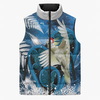 Sulphur-crested Cockatoo New Zealand Christmas In July Sleeveless Puffer Jacket NZ Aroha Koru Fern Marble Vibes LT14 Unisex Blue - Polynesian Pride