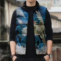 Sulphur-crested Cockatoo New Zealand Christmas In July Sleeveless Puffer Jacket NZ Aroha Koru Fern Marble Vibes LT14 - Polynesian Pride